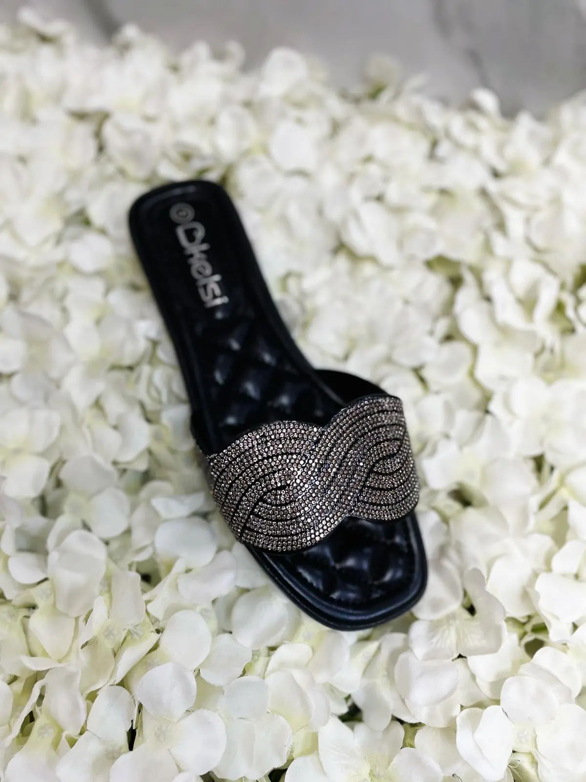 Ladies Summer Black Diamante Flat Sandals Sliders for Everyday and Holiday Shoe Walking Shoes Footwear Stylish Casual women