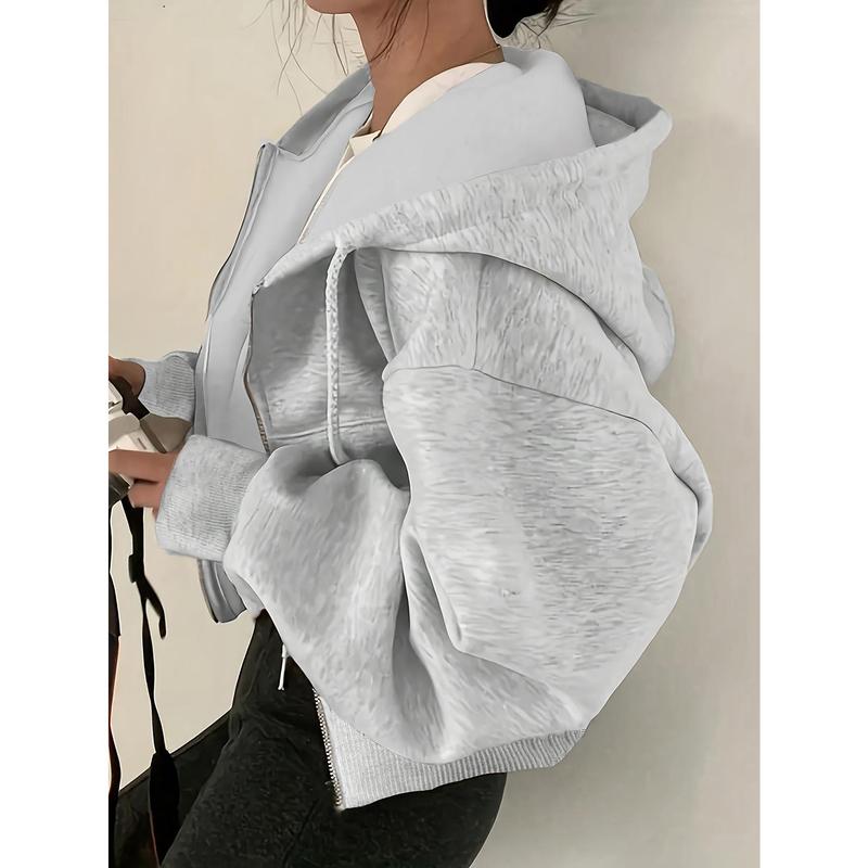 Cozy Drop Shoulder Hoodie - Fashion Hoodies with Kangaroo Pocket, Casual Zipper Long Sleeve Drawstring Sweatshirt, Soft Women's Clothing for Everyday Wear 1