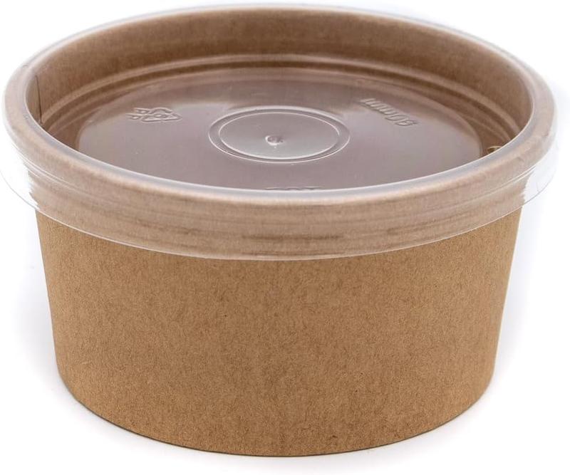 Soup Containers 14/16 oz with Clear Lids Brown Kraft Disposable 25, 50 or 100 Packs Ideal for Sauces, Ice Cream Tubs, Noodles Recyclable Heavy Duty Deli 2