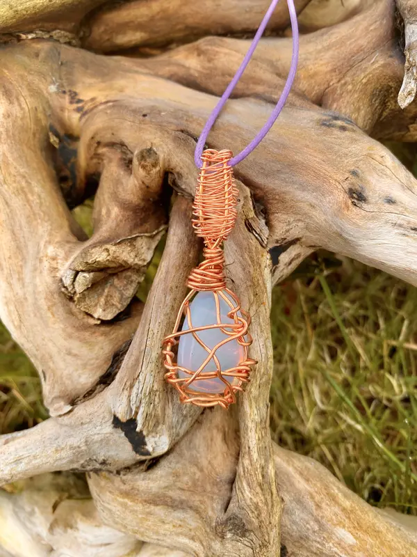 Turnstyle McQs Moonstone Wire Wrapped Crystal Necklace Pendant - Handmade Sculptured Design, 18" Length 1