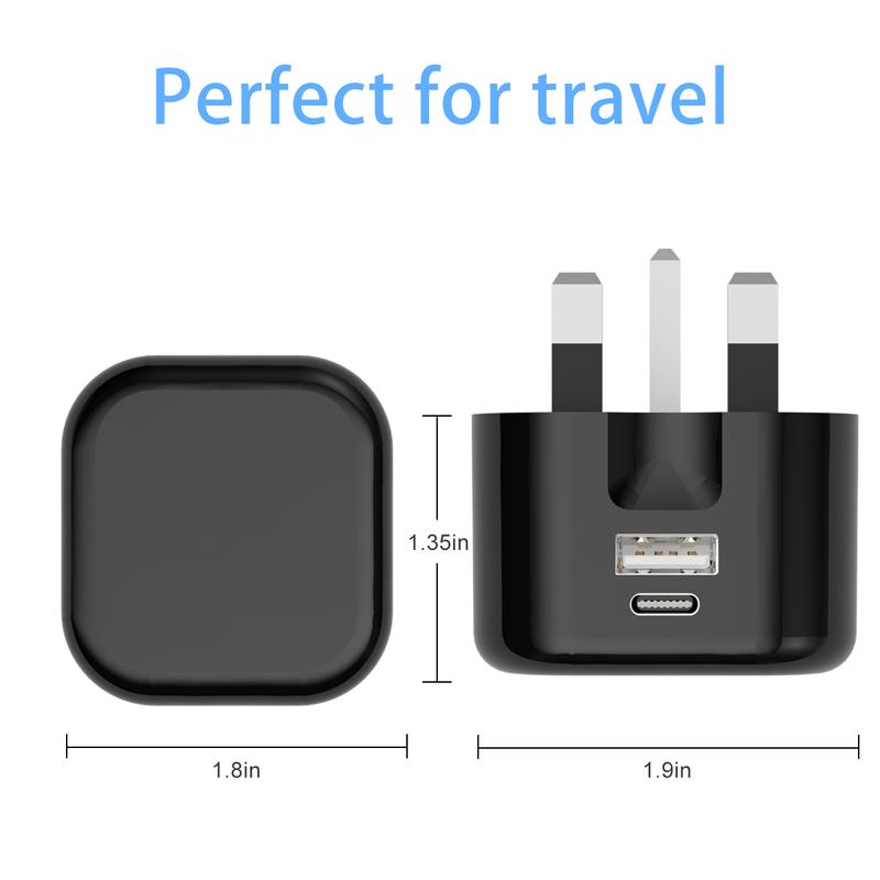 Fast Charger Plug with 20W UK Multiple Wall Charging Multiport Mains Power Adapter for 16/16 Plus/15 Pro Max/14/14 Pro Max/13 Pro Max/12 Mini/SE 2022,iPad, Air Pods Pro,Galaxy S24 Z Fold 6/ Flip 6 Pixel 9a, Dual Ports USB C Mains Adapter (Black) 1