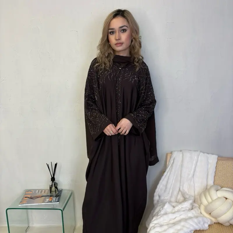 Arissa Abaya -Womens embroidery batwing sleeve abaya, modest womens clothing, hijab included, arabic islamic womens clothing, modest dress sizes 52-60 2