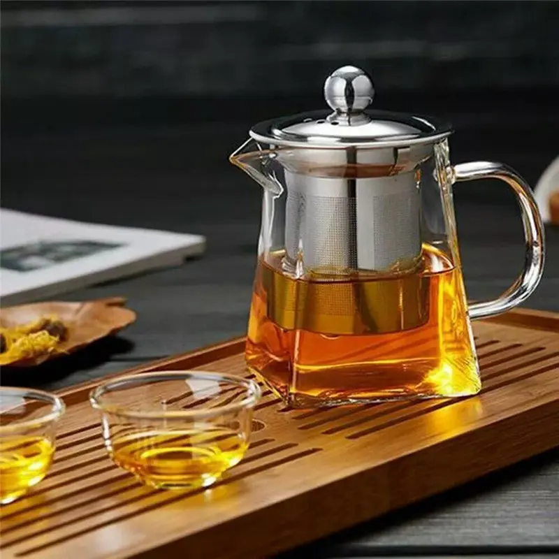 Heat Resistant Clear Glass Teapot Jug With Infuser - 350/550/750ml - Steel, Filter 1
