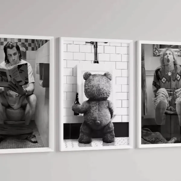 Bathroom prints Wall Art x 3 Print Set, A4 Unframed Poster - Decor, Gift movie scenes funny