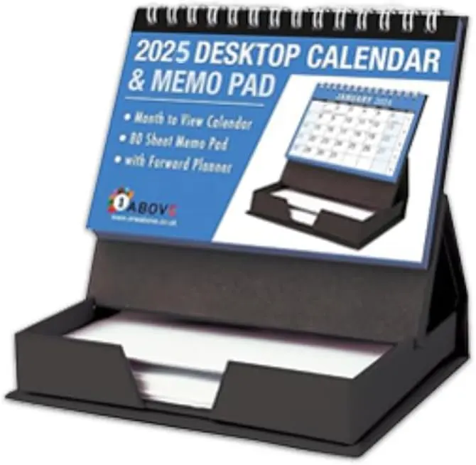 2025 Desktop Month to View Calendar, Tear Off and Memo Note Pad, Planners & Personal Organisers, Spiral Bound for Home Business Office School (Desktop) 1