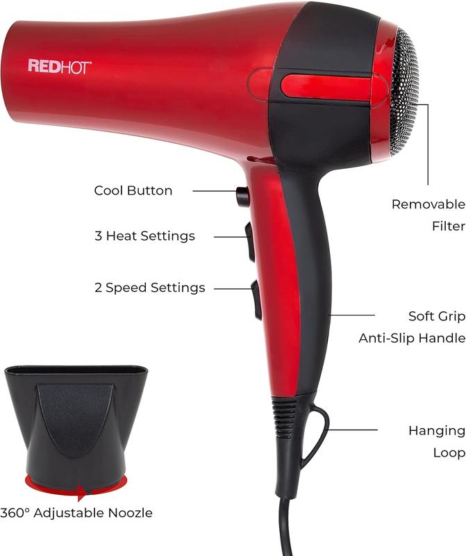 2200W Professional Hair Dryer/Removeable Nozzle / 3 Heat Settings, 2 Speed Settings 3
