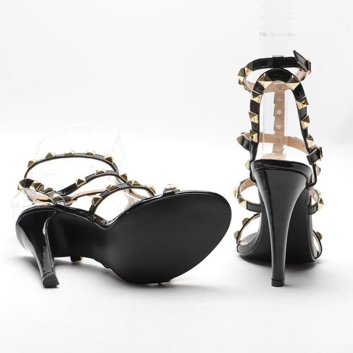 Women's High Heel Studded Rivet Ankle Strappy Stiletto Shoes 2