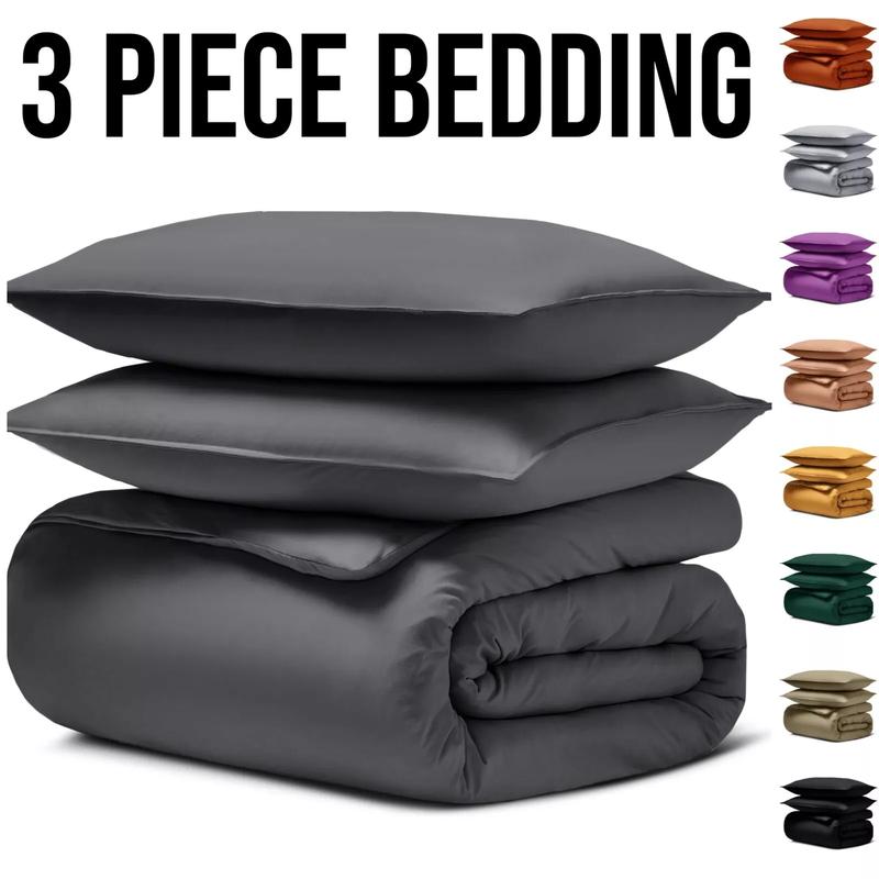 Luxurious 3-Piece Plain Dyed Microfiber Duvet Cover Set with 2 Pillowcases Poppers Closure Soft Breathable Luxury Microfiber Dyed Duvet Cover Sets  in Solid Colors - Single, Double, King, Super King 2