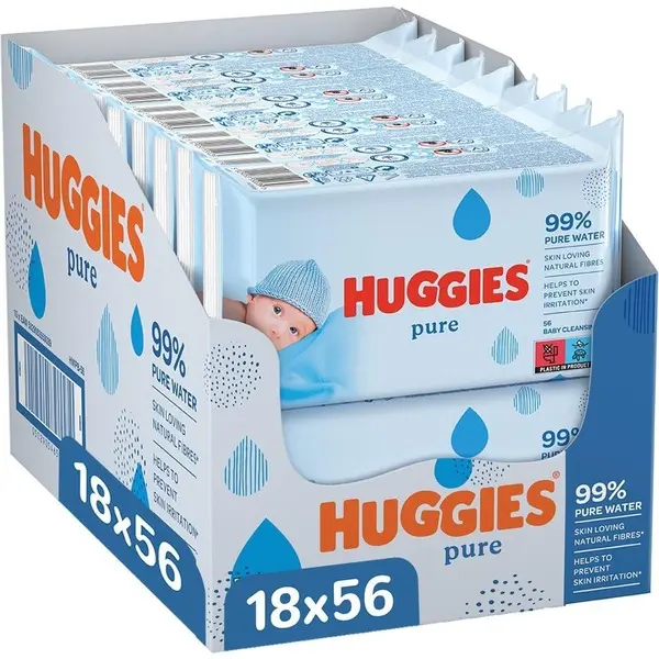 Huggies Pure, Baby Wipes, 18 Packs (1008 Wipes Total) - 99 Percent Pure Water Wipes - Fragrance Free for Gentle Cleaning and Protection - Natural Wet Wipes