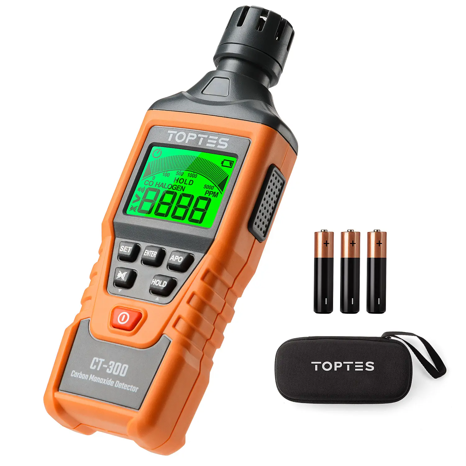 TopTes CT-300 Portable Carbon Monoxide Detector Tool , CO Detector with Audible & Visual Alarm, 0-5000PPM, CO Alarm, Backlit LCD Screen, for Home, Car, Camping& Travel (Includes Battery x3) -