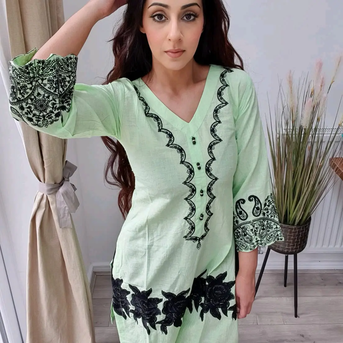 Menaal's Cambric Embrioded Kurta