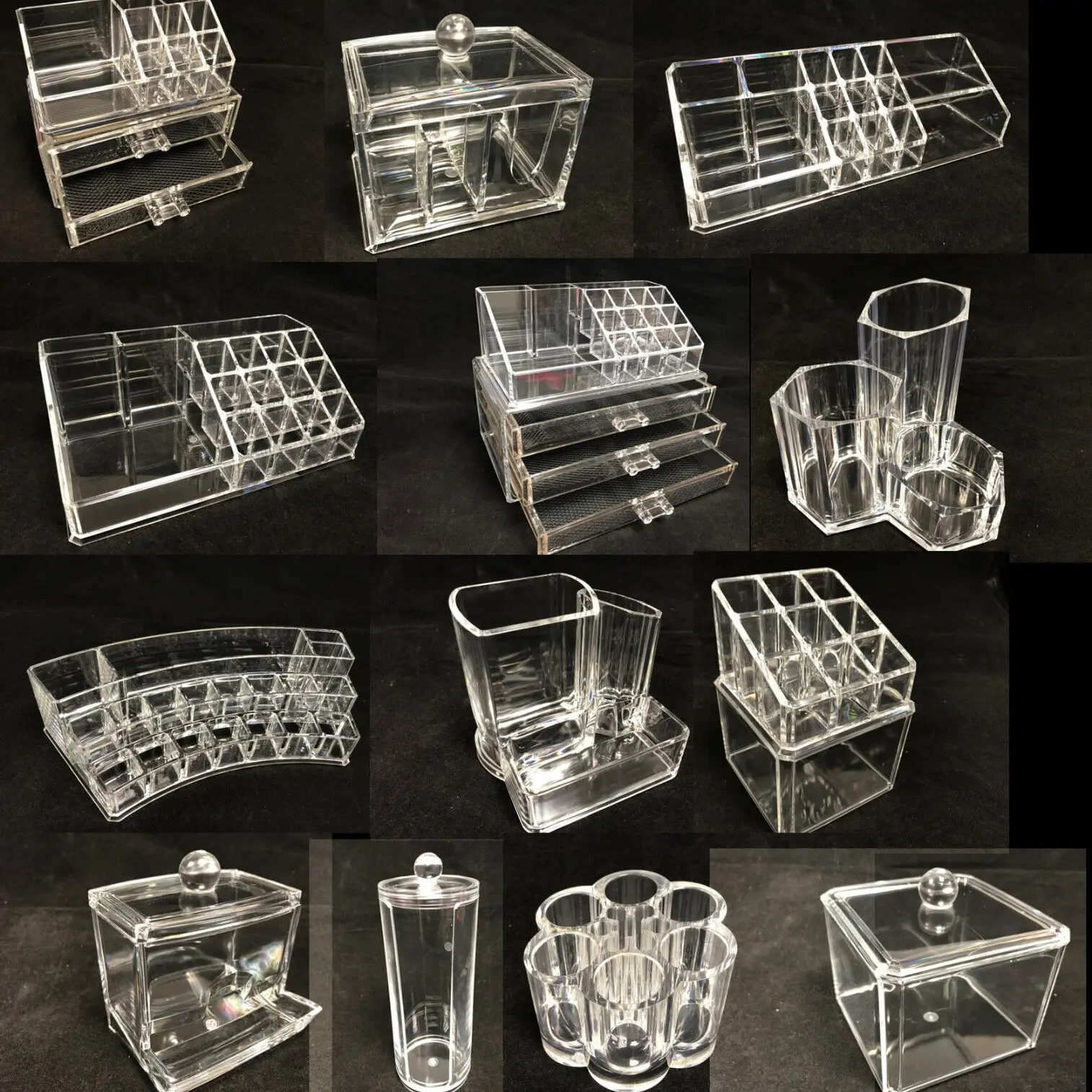 Clear Cosmetic Makeup Make Up Display Organizer Acrylic Case Box Jewellery Storage Desktop dressing table bathroom make up organiser lip stick variation styles Earring Drawer vanity  storage  drawer  dividers rotatable desk storage holders & racks