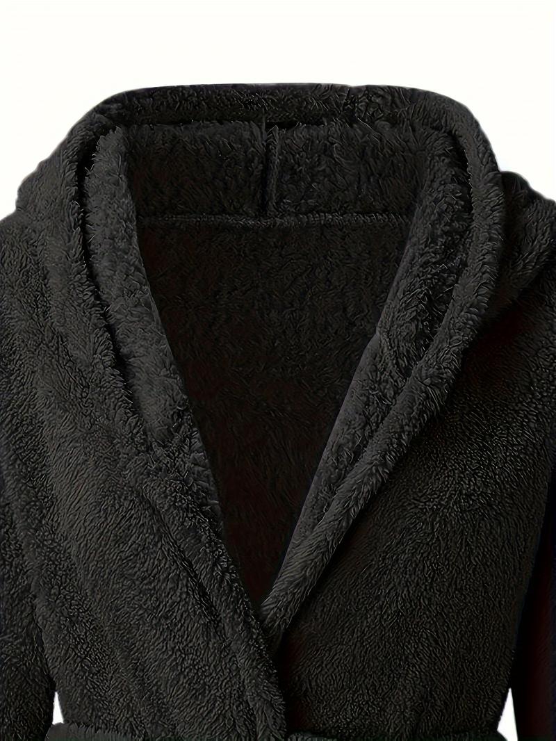 Product Introduction of Men's Solid Winter Plush Hooded Bathrobe, Thickened Warm Long-Sleeve Fleece Loungewear, Simple Casual Style 2