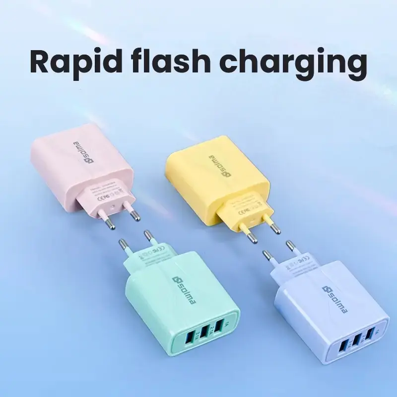 Macaron EU Standard Fast Charger 3 Ports USB Mobile TravelCharger Universal for Smartphones - Cellphone