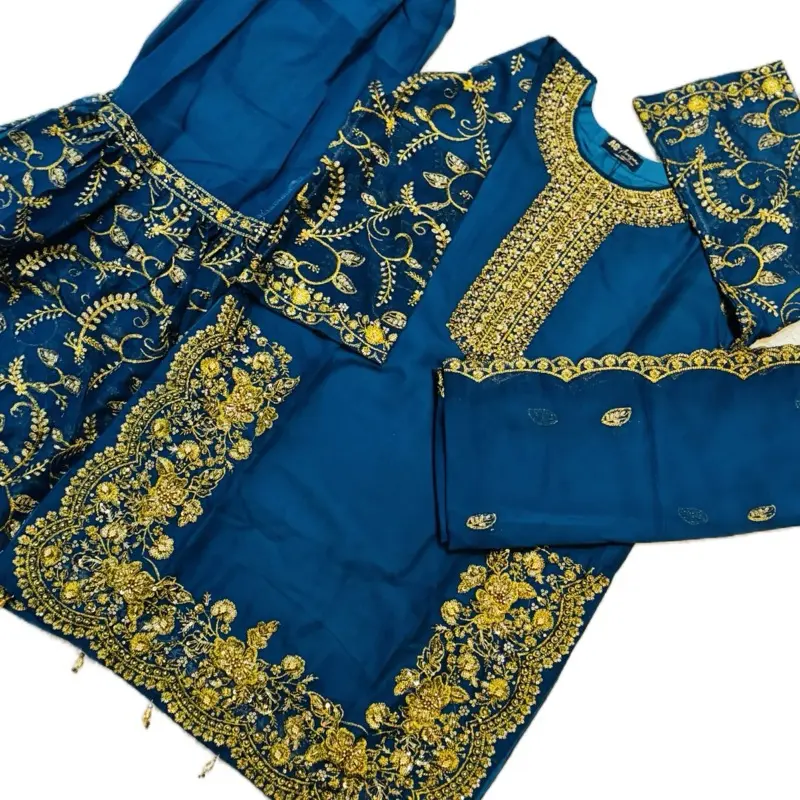 Gulraiz by Dhannak - Three Piece Full Embroidered Chiffon Suit with garara- Luxury Part Wear Collection Comfortable Dress