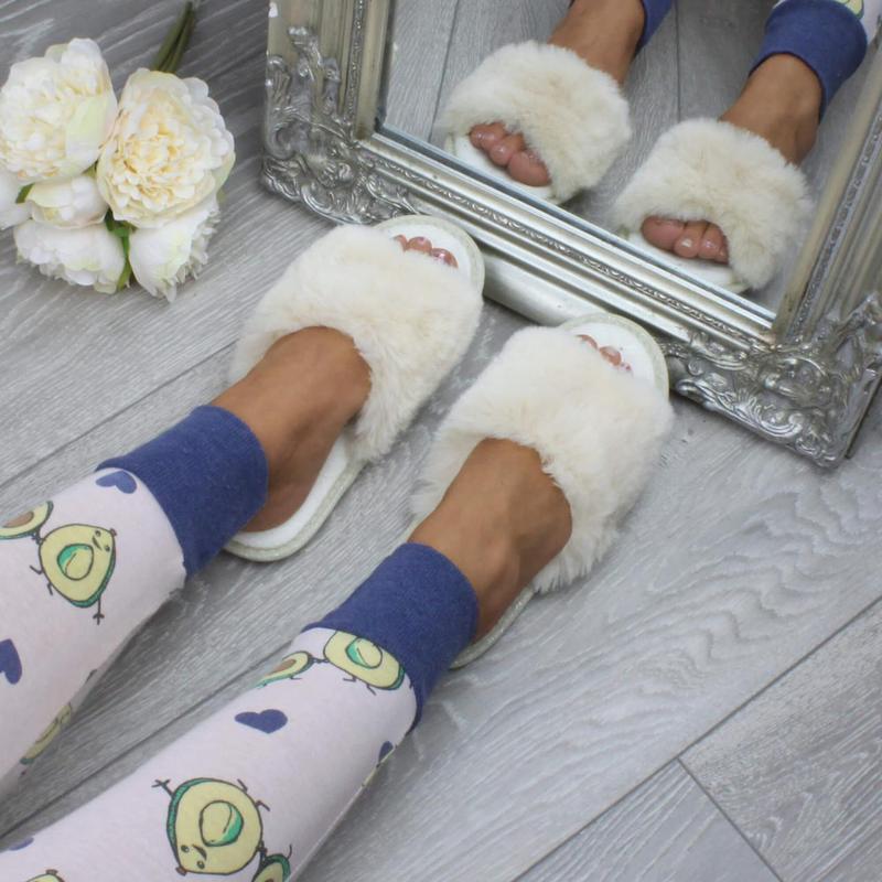 Womens ladies fluffy indoor memory foam washable peep toe slippers slides size  - V4115 8