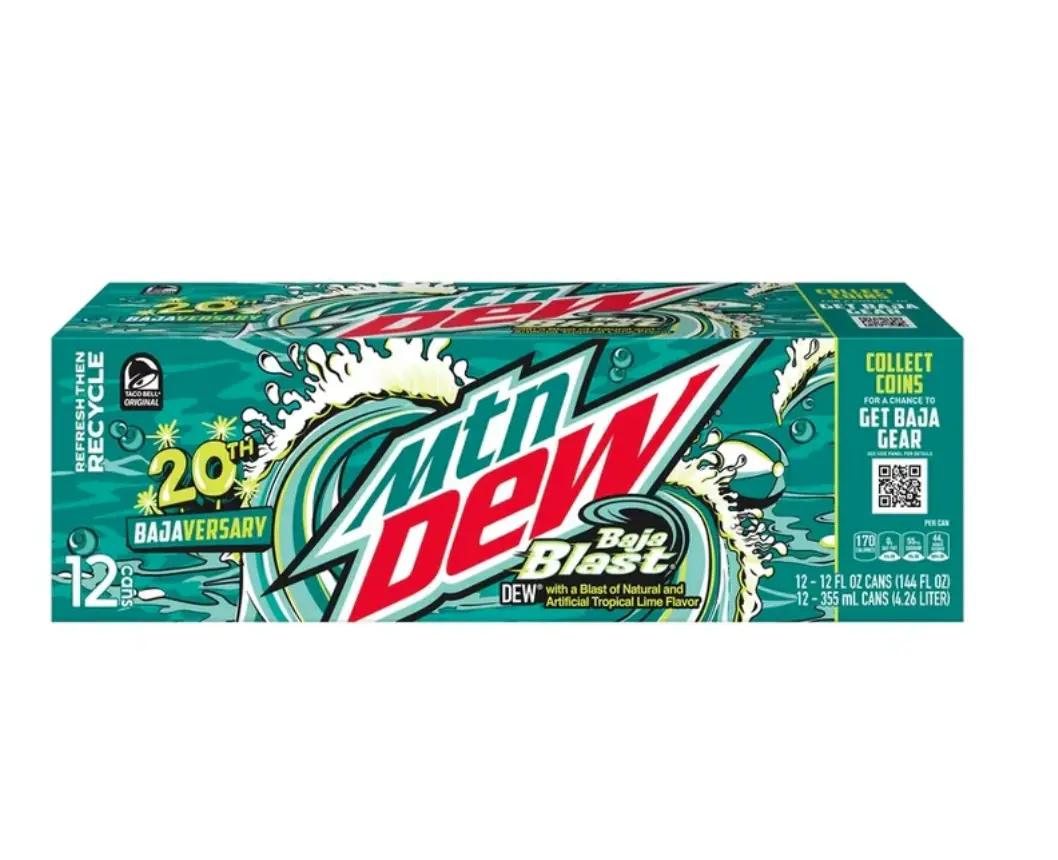 Mountain Dew Baja Blast USA Pack of 12 - Refreshing Tropical Twist Flavor - Beverage