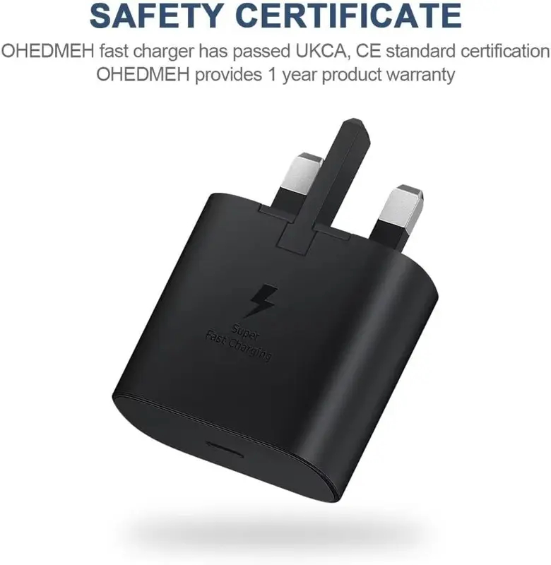 USB-C Fast Adapter Charger Plug, Type-C Fast Charging Cable, USB Mains Wall Charger with Type C Cable for Galaxy S24/S23/S22/S21/S20/A55/A54/A53/S22/S22/S21/S23Ultra, S22 Ultra, S21 Ultra, A34/33/73/72/71/52 Secure And Reliable Mobile Cellphone smartphone 5