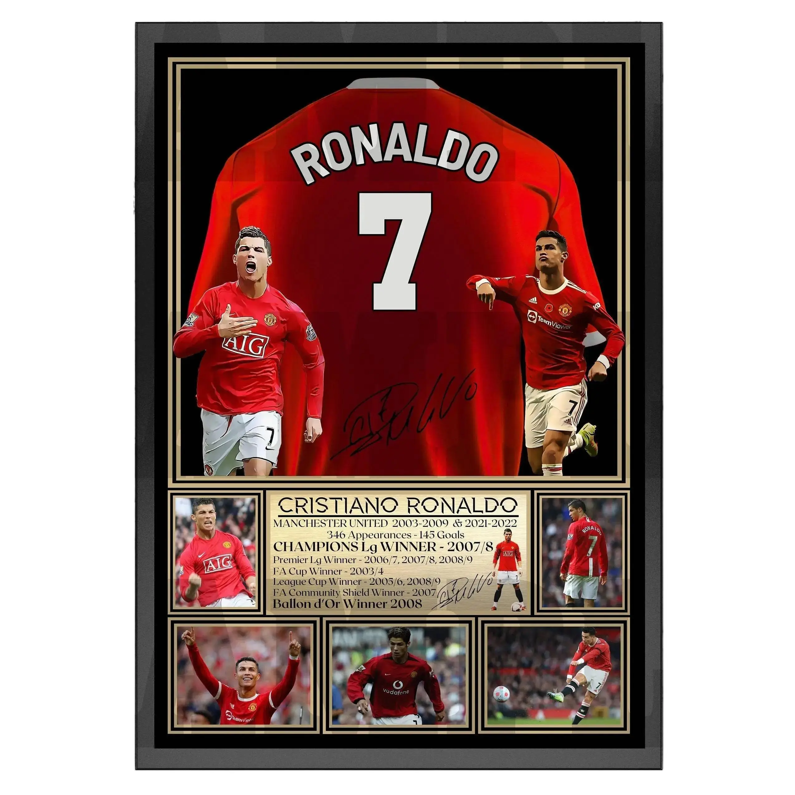 Man United Legend Cristiano Ronaldo Football Shirt Back Print / Poster / Framed Memorabilia / Collectible / Signed