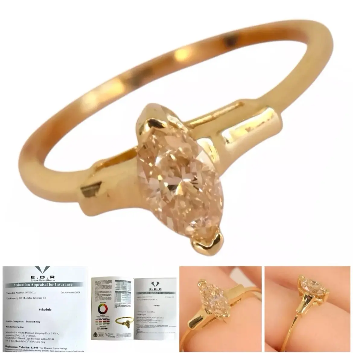 Marquise Ring with Yellow Diamond - Tension-Set - Valued at £2,000 diamonds
