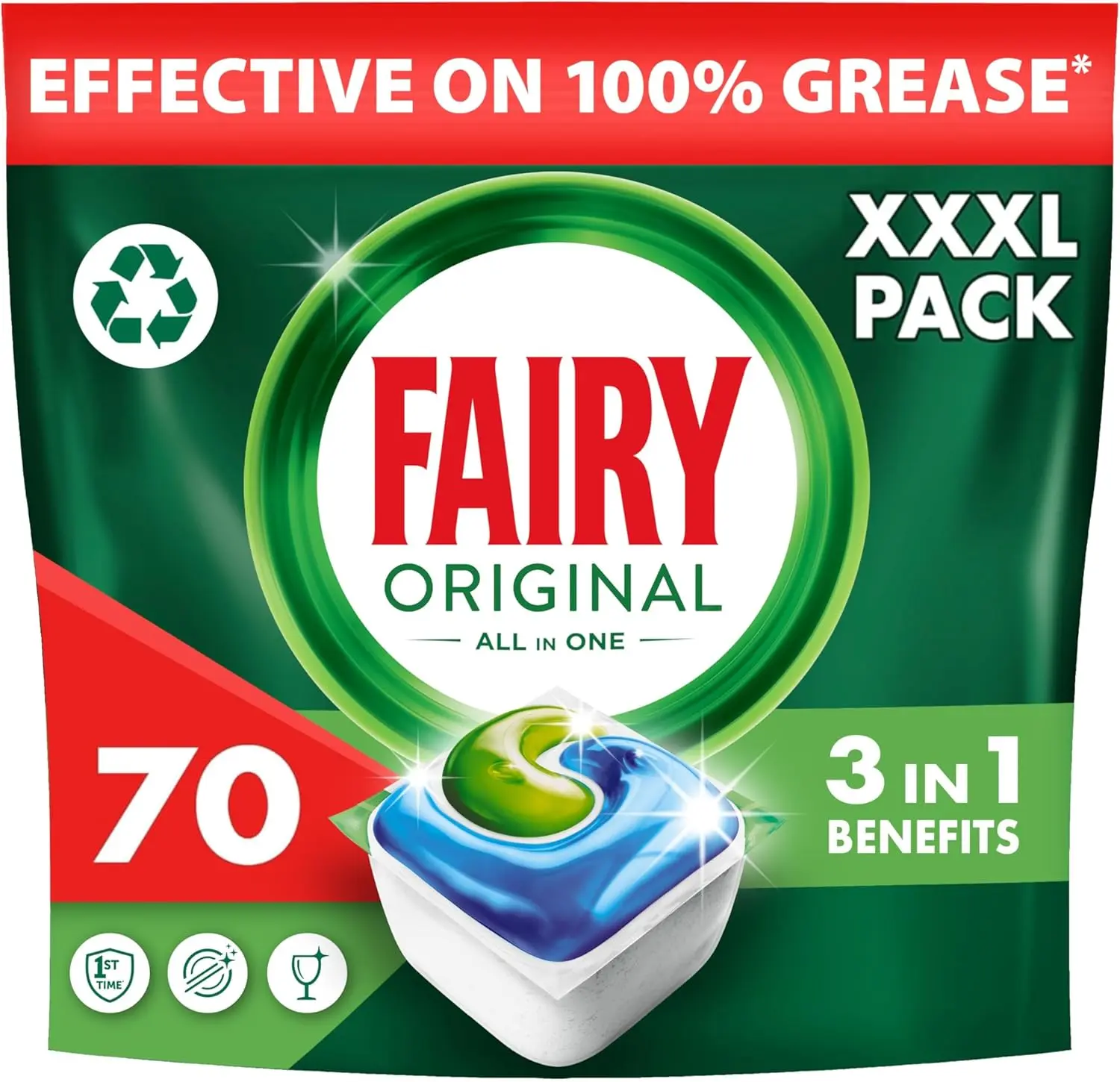 All-In-1 Dishwasher Tablets Bulk, Fairy Dishwasher Tablets, 70 Tablets, Original, Effective Even On Dried-On Grease, Dishwasher Tabs
