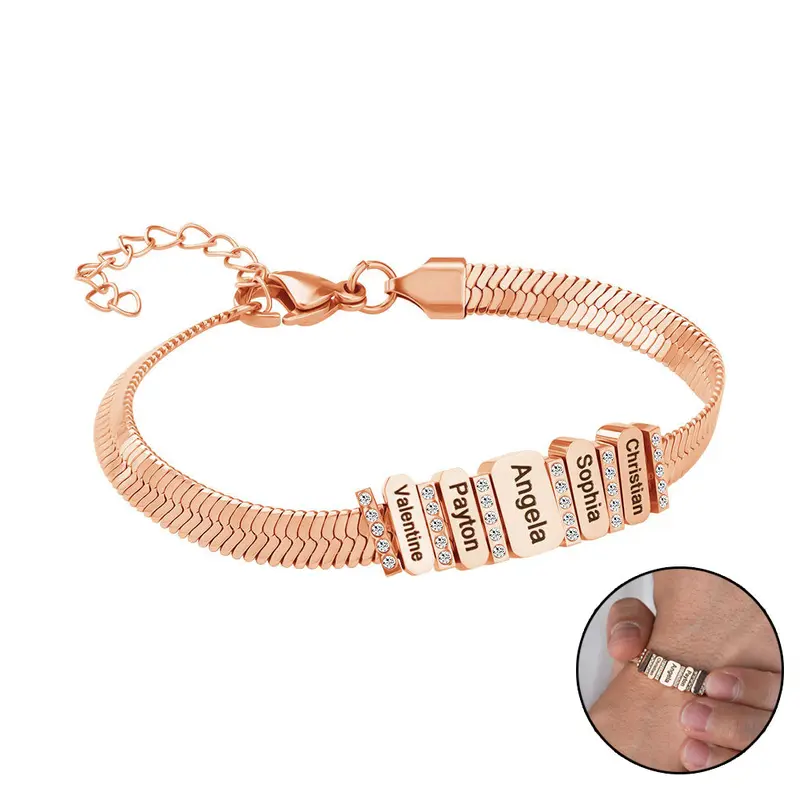 Custom Names Beaded Bracelet Stainless Steel Bracelet Personalized Bracelet Jewellry Gift For Mother Father Girlfriend Boyfriend 0