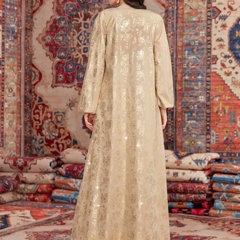 Elegant Golden Embroidered Open Abaya with Matching Inner Dress 1