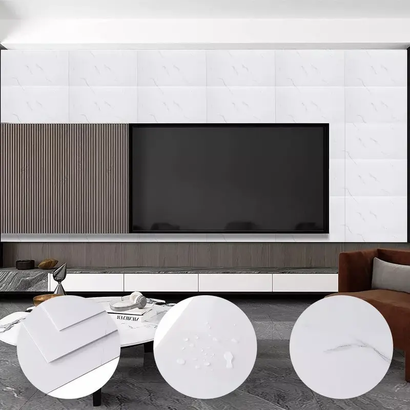 10PCS White Marble 2 PVC Wall Tile Stickers – Self-Adhesive 30x60cm for Kitchen & Bathroom Decorative Decor Ornaments Tiles Sticker pu stone panel Waterproof Bamboo Pet Plants Plastic Wooden 6