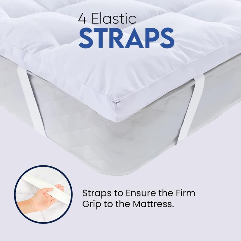 Product Introduction of 4" Inch Deep Mattress Topper 10cm Extra Thick Quilted Heavy Box Stitched Fluffy Hypoallergenic Microfiber with Strong Elasticated Corner Straps Matress Topper White Color Sizes Single, 4ft / Small Double, Double, King, Super King 4