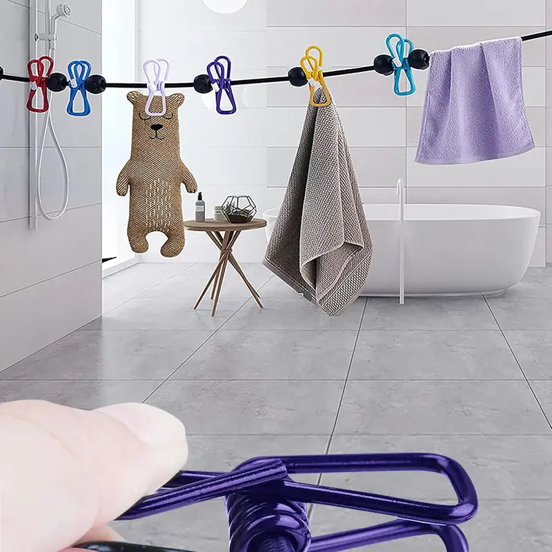 Pack Retractable Portable Washing Line, Elastic Clothesline Travel Camping Washing Line Rope with Pegs, for Indoor Laundry Drying Line, Outdoor Camping Accessories, 12 Wire Clips (Colorful) 2