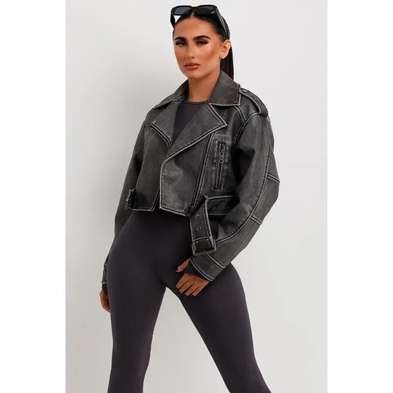 Faux Leather Jacket Grey 0