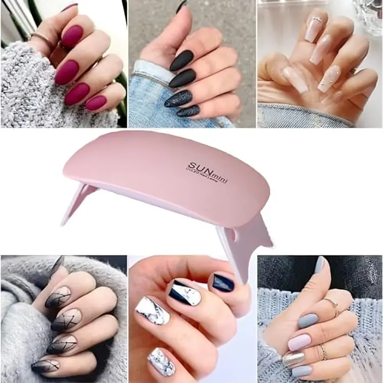 Portable LED Mini Nail Lamp 6W Gel Dryer for Women and Girls (Pink) - Nail Art Tool - Cutics, Polish 7