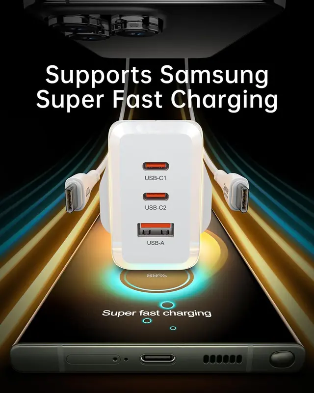 GaN 65W Charger with 3 Ports for Fast Charging Mobile Devices, Compatible with MacBook Pro M3/Air M3, Samsung Galaxy S24/ S23, iPad, Pixel 8/7 Electronic Mobile Adapter Device Portable Protection Smartphone Cellphone Usb Cable Plug 4