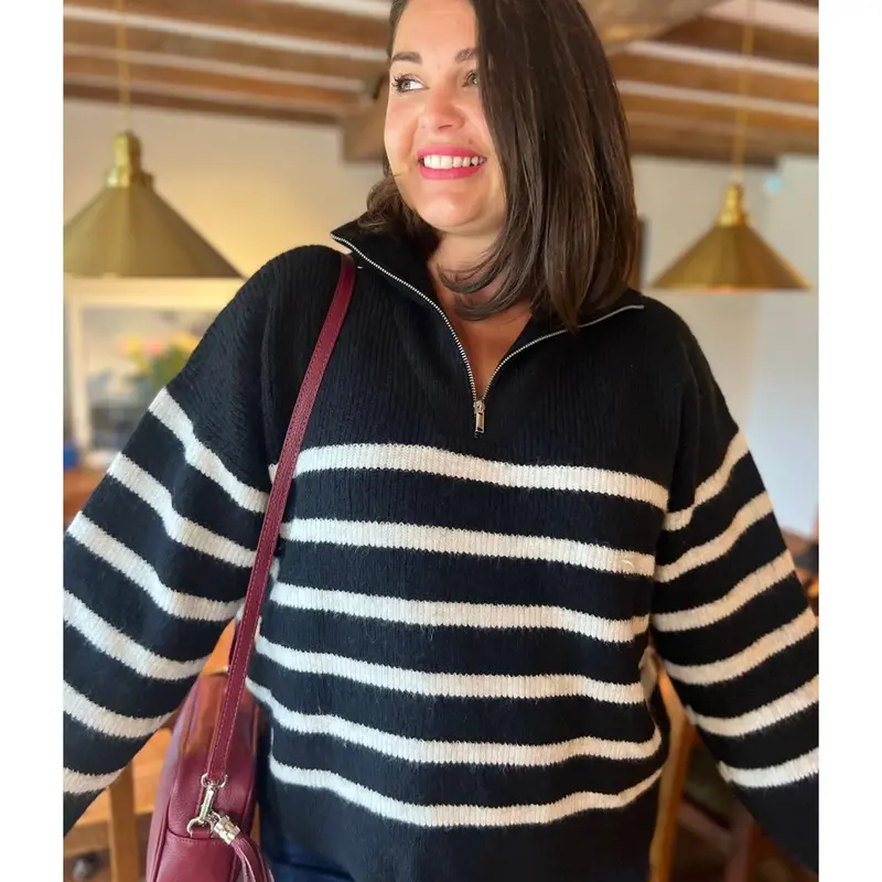 Black Half Striped 1/4 Zip Jumper 3