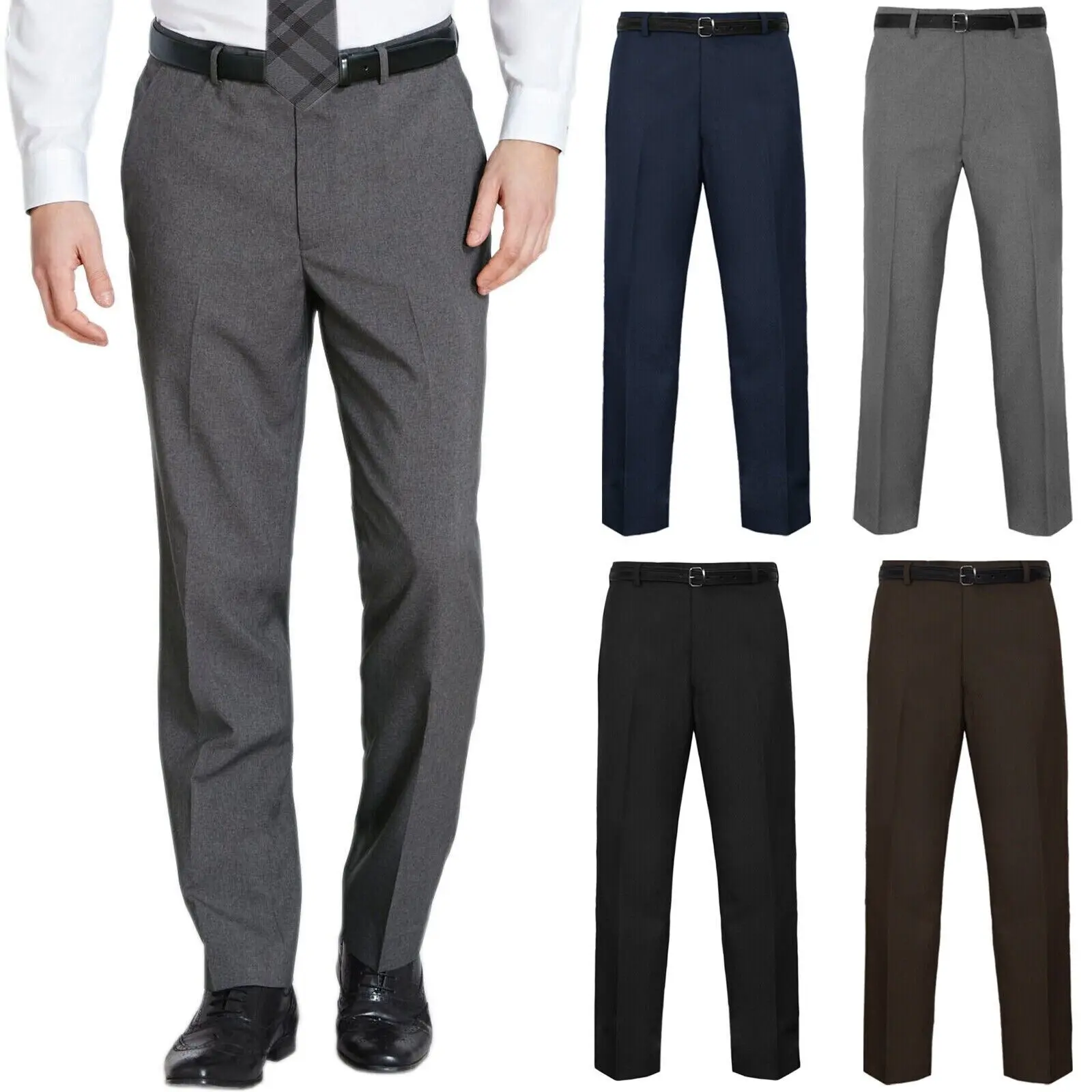 MENS TROUSERS OFFICE BUSINESS WORK FORMAL CASUAL SMART BELT POCKETS DRESS PANTS plush men Menswear Viscose