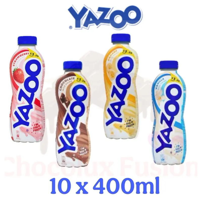 Yazoo Milkshake Drink - 10 x 400ml Pack | High Protein & Calcium Milk Beverage | Flavours: Vanilla, Chocolate, Banana & Strawberry