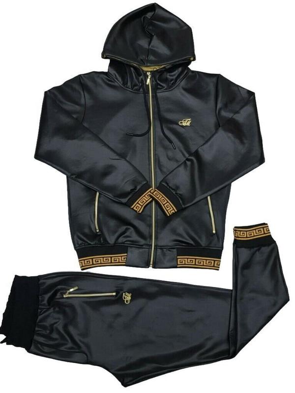 Mens TiM Tracksuit Shine Designer Fit Urban Zip Up Top Matching Jogger 2pcs Set 3