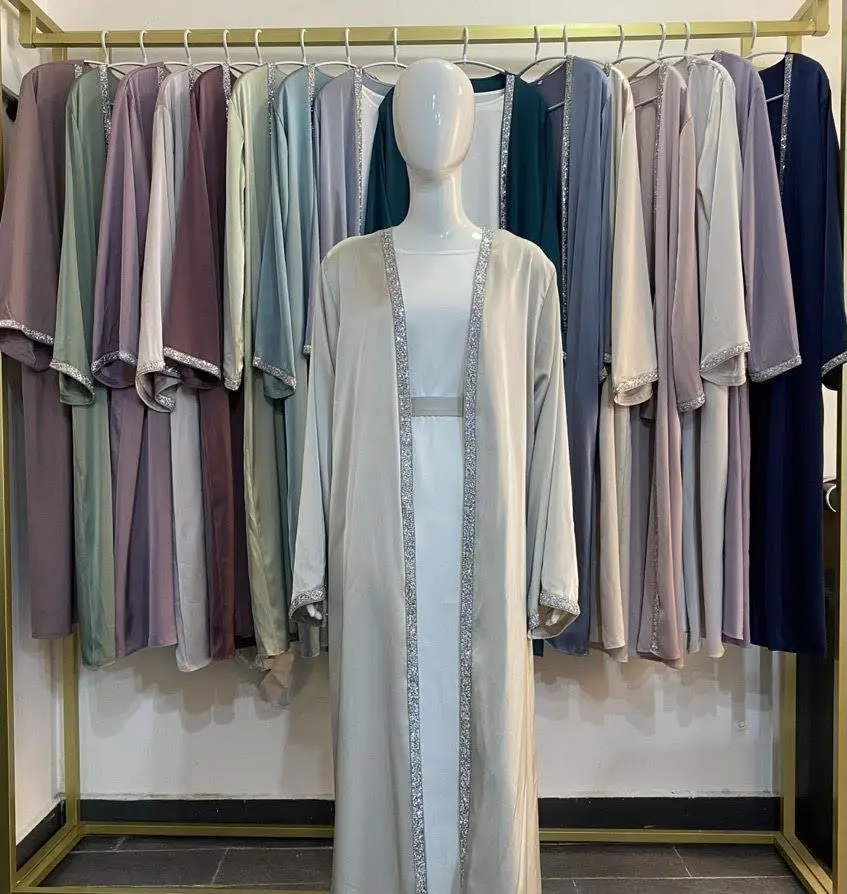 Crescent Modesty Layla Beige Open Abaya Set with Inner Abaya and Belt (3 PIECES)- Modest Fashion, Available in 52 - 60, muslim fashion islamic clothing