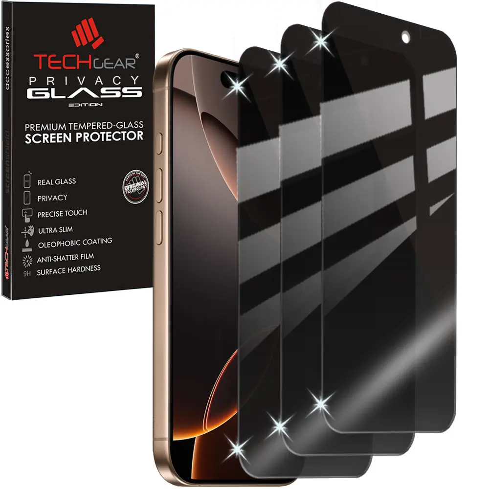 TECHGEAR Anti Spy Screen Protector - PRIVACY Tempered Glass Screen Protector Protection for iPhone 16, 15, 14, 13, 12 Pro / Pro Max / Mini / Plus