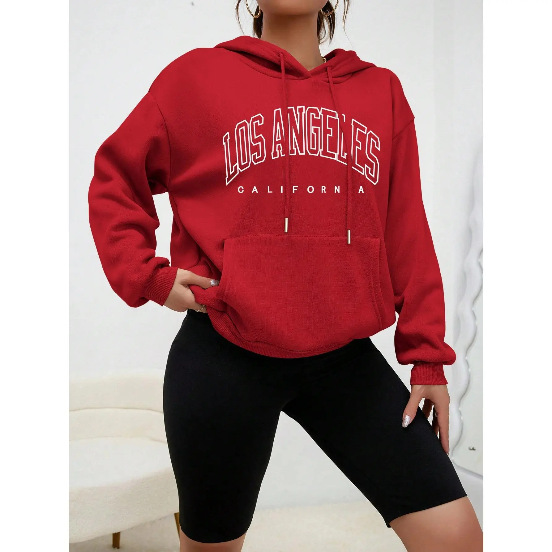 Women's Hoodies Los Angeles California Letter Printing Pocket Hoodie Casual Oversize Long Sleeve Clothes New In sweatshirts