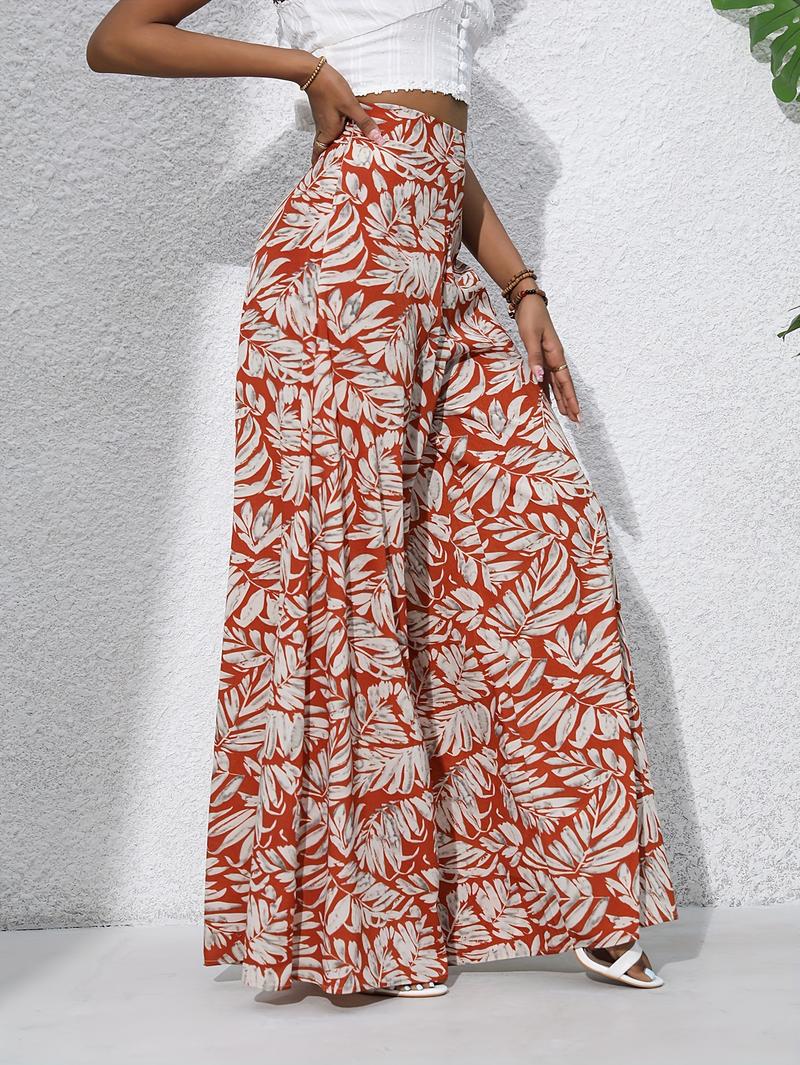 Product Introduction of Women'S Bohemian Floral Print Chiffon Wide-Leg Pants - High Waist, Elastic Waistband, Long Beach Trousers for Summer Vacation, Casual Elegant Style 13