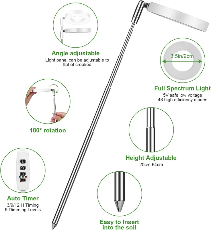 Grow Light, 48 LEDs Full Spectrum Growing Lamp for Indoor Plants, 9 Adjustable Brightness 180° Rotatable Light Panel, Height Adjustable with Auto On/Off Timer 3/9/12H, for Small Plant-Warm White [Energy Class A++] 5