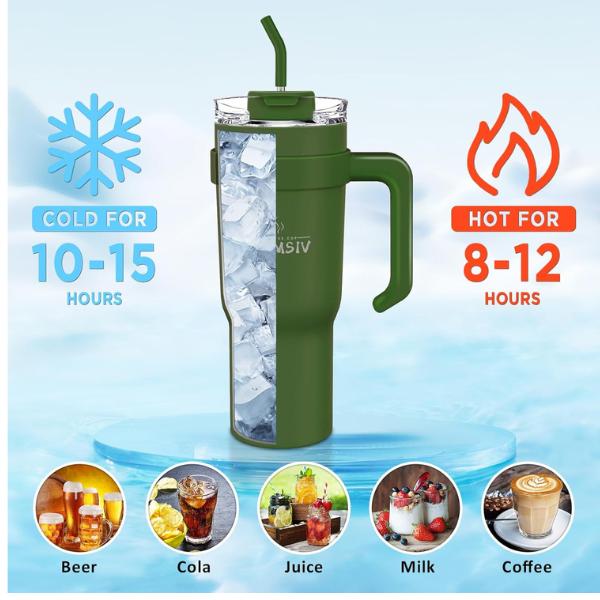 Product Introduction of 40oz Tumbler with Handle and Straw, Large Capacity 1100ml Stainless Steel Leakproof Coffee Cup, Insulated Vacuum Double Wall Travel Mug Water Bottle for Hot and Cold Iced Drink Drinkware Flasks 5