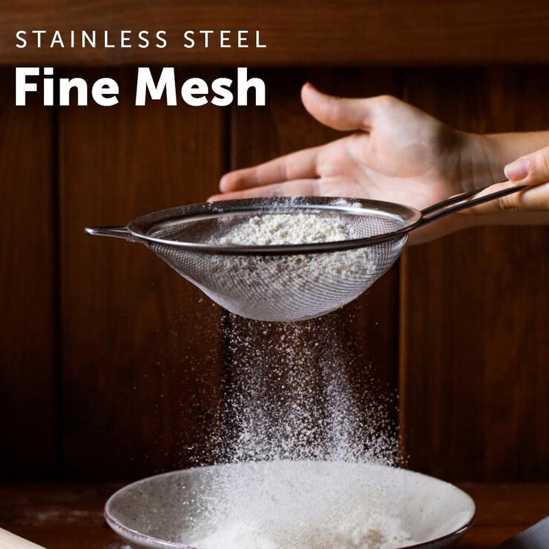 Tea Strainer Fine Mesh Sieve (7cm 8cm 10cm) Size Stainless Steel with Non Slip Handle Kitchen Craft Strainers for Loose Tea Cocktail Juice Flour Spices and Baking Silver Color (Pack of 3) 3