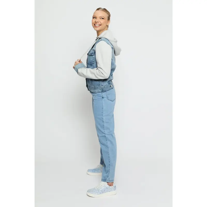 HOODED DENIM JACKET - MID BLUE 4
