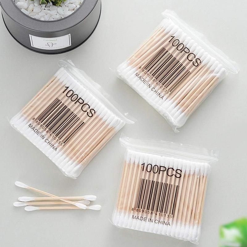 600 pack Cotton Buds , 100% Biodegradable Cotton Swab with Wooden Handles for Cleaning Ear, Makeup enhance, Keyboard cleaning, for wound Daily Cosmetic 1