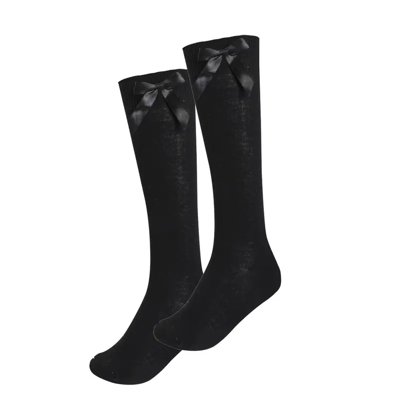 6-12 Pairs of Girls Knee High Long School Socks with Bow | Girls Party Socks 1