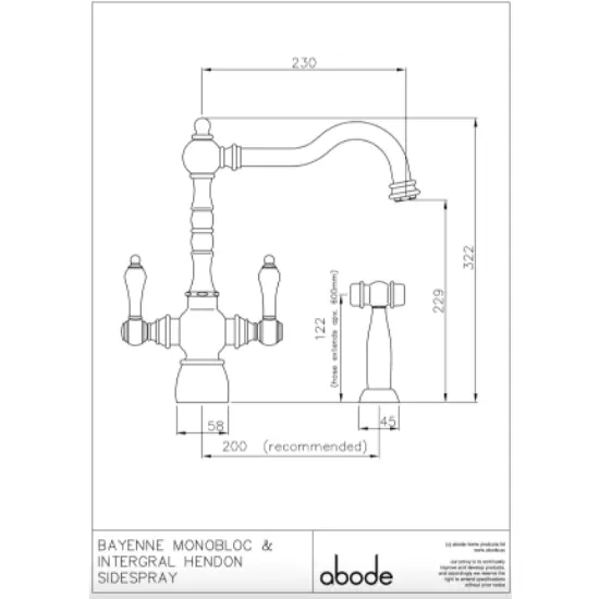 Abode Bayenne Monobloc Dual Lever Tap With or Without Integrated Handspray AT3027 7