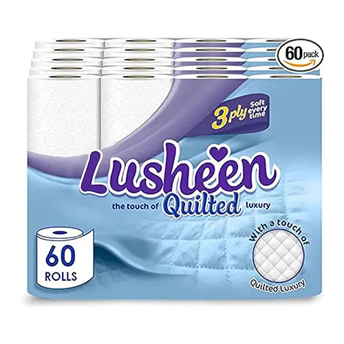 60 Lusheen White Toilet Rolls-3 Ply Soft Touch Toilet Rolls-Super Quality Embossed Toilet Tissue Rolls Provide Ultimate Quilted Comfort 2