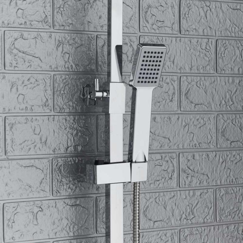 Large Waterfall Chrome Square Dual Shower Head Riser Rail Luxury Bathroom Set 4